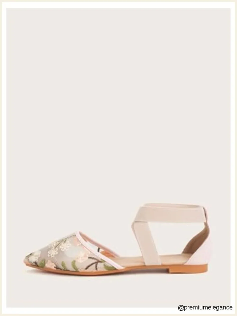 Women's Floral Embroidery Mesh Ballet Flats Pointed Toe Ankle Strap Ballerina